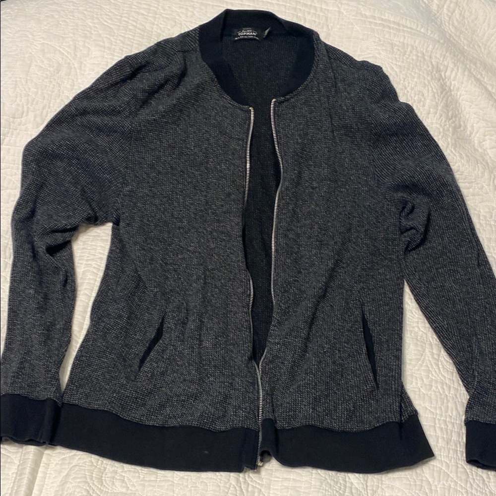 Topman Black Bomber Jacket with Ribbed Collar and Cuffs